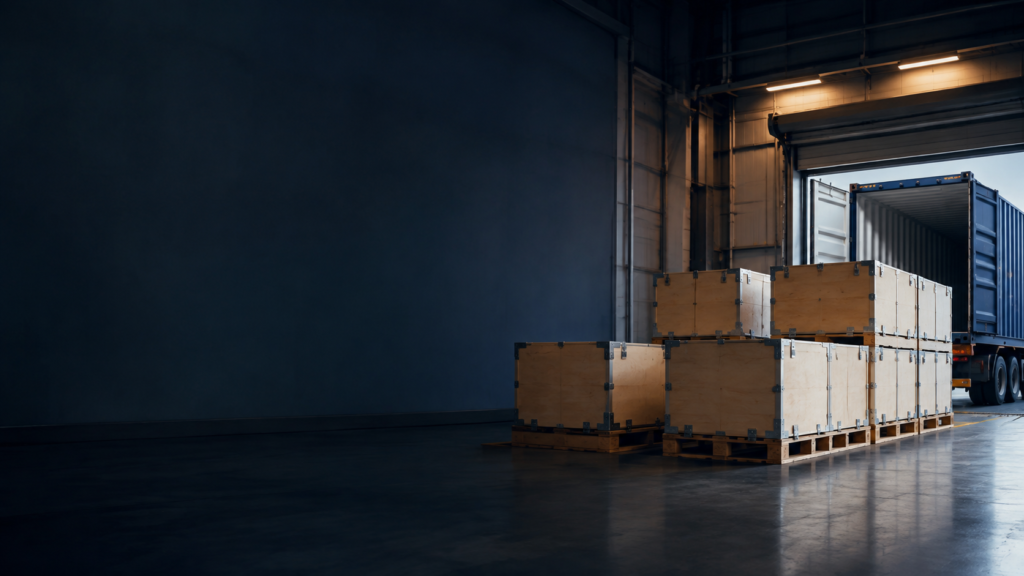Illustration of palletized cargo prepared for shipment in a warehouse