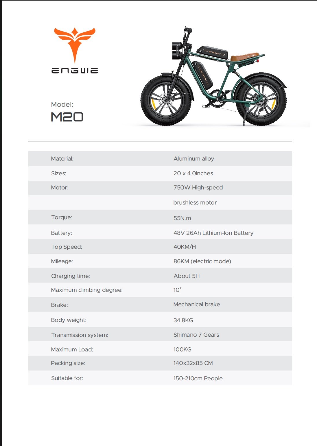 Authorized product specification photograph for an electric bicycle rail shipment