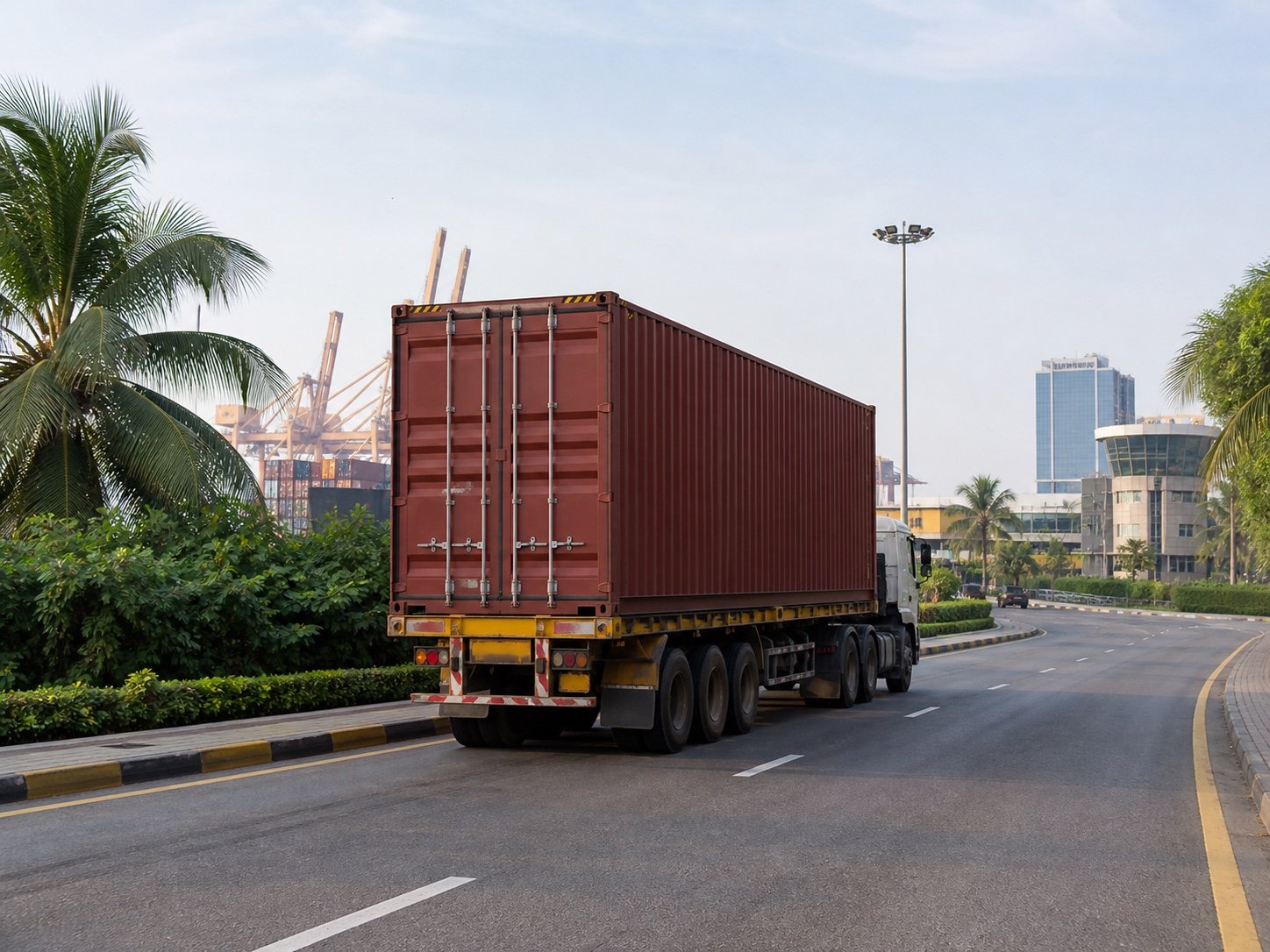 Container truck leaving a Colombo terminal area for inland delivery