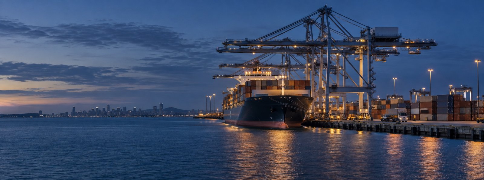 AI-generated container port scene representing freight between China and Australia