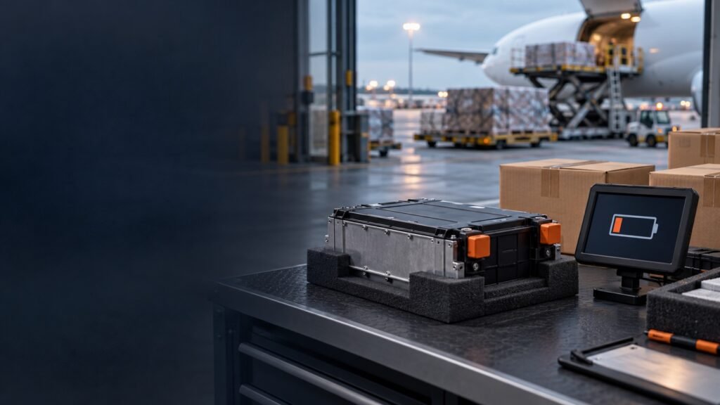 Lithium-ion battery state-of-charge review before air shipping