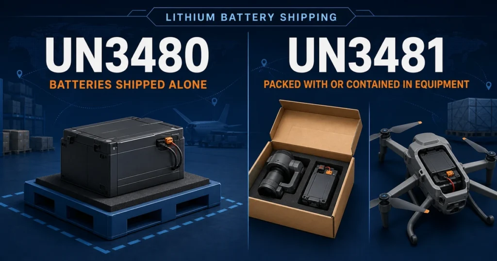 UN3480 standalone lithium-ion batteries compared with UN3481 batteries packed with or contained in equipment.